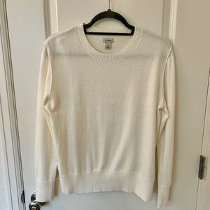L.L. Bean White Cotton Cashmere Crewneck Sweater NWOT
